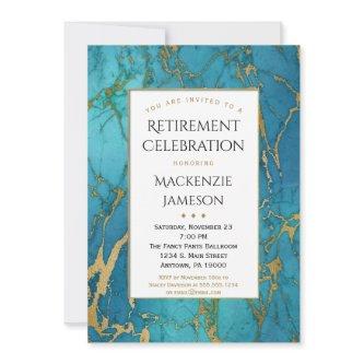 Elegant Blue Gold Marble Retirement Invitation