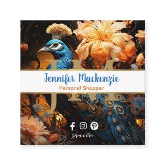 Elegant Blue Gold Peacock Square