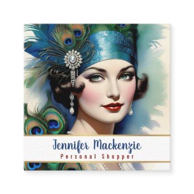 Elegant Blue Gold Peacock Woman Square