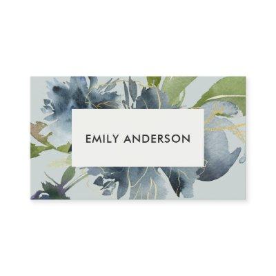 ELEGANT BLUE GREY GREEN GOLD FLORAL WATERCOLOR