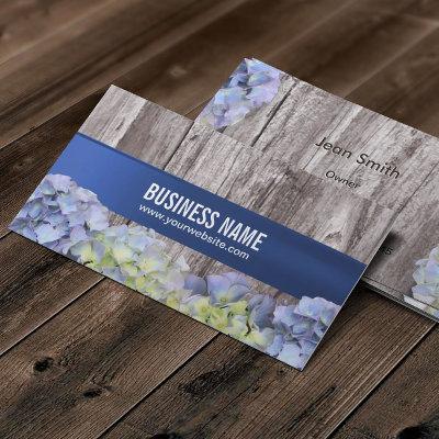 Elegant Blue Hydrangea Flowers Wood Background