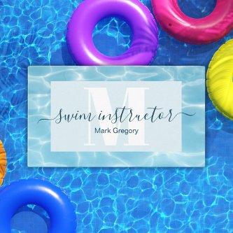 Elegant Blue Monogram Swimming Instructor