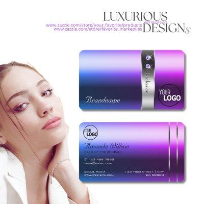 Elegant Blue Purple Gradient Silver Decor and Logo