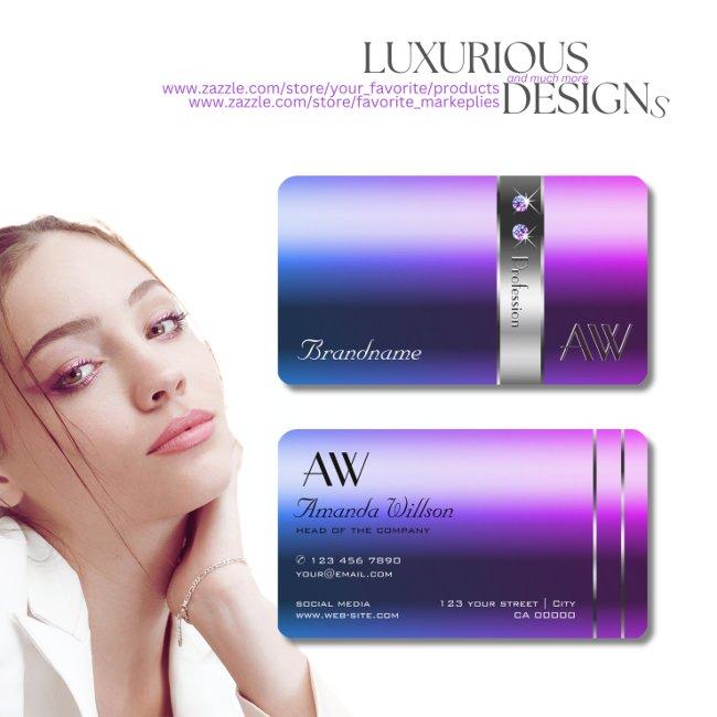 Elegant Blue Purple Gradient Silver Decor Monogram