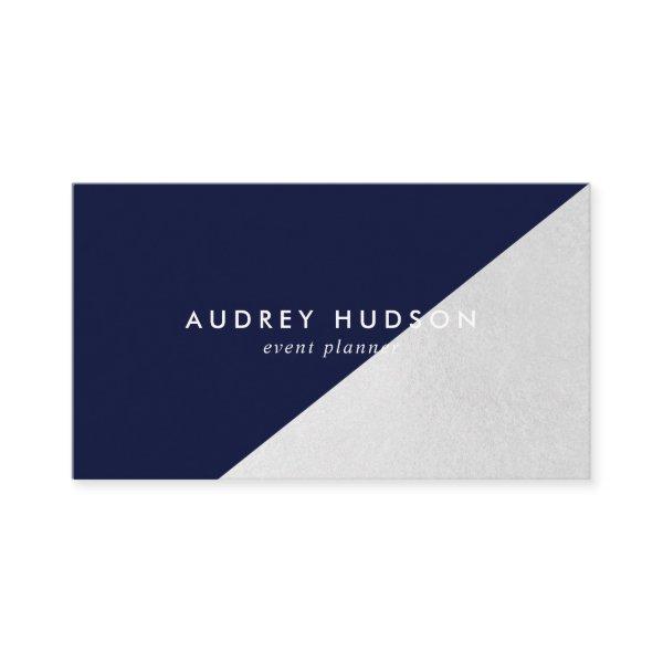 Elegant blue silver foil color block geometric