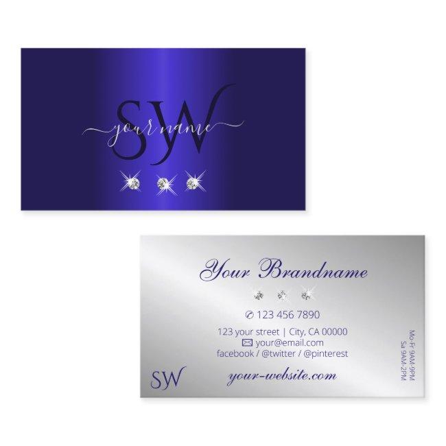 Elegant Blue Silver Sparkling Diamonds Initials
