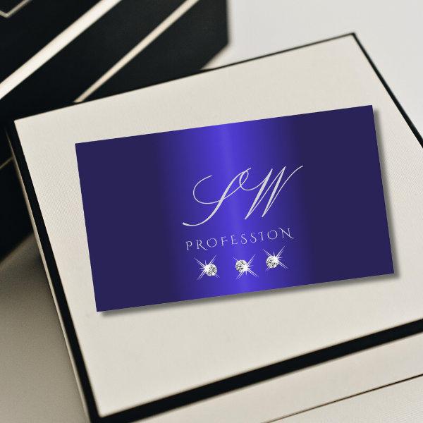 Elegant Blue Silver Sparkling Diamonds Monogram