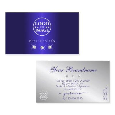 Elegant Blue Silver Sparkling Diamonds with Logo