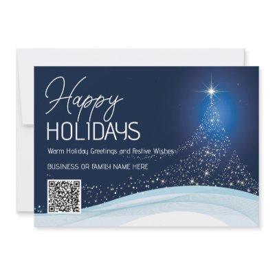 Elegant blue white Christmas star tree business  Holiday Card