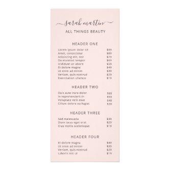 Elegant Blush Pink Beauty Salon Price List Rack Card