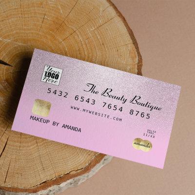 Elegant Blush Pink Glitter Ombre Credit Card Logo