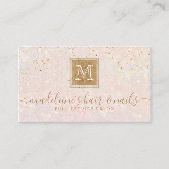 Elegant Blush Pink Gold Glitter Monogram Salon