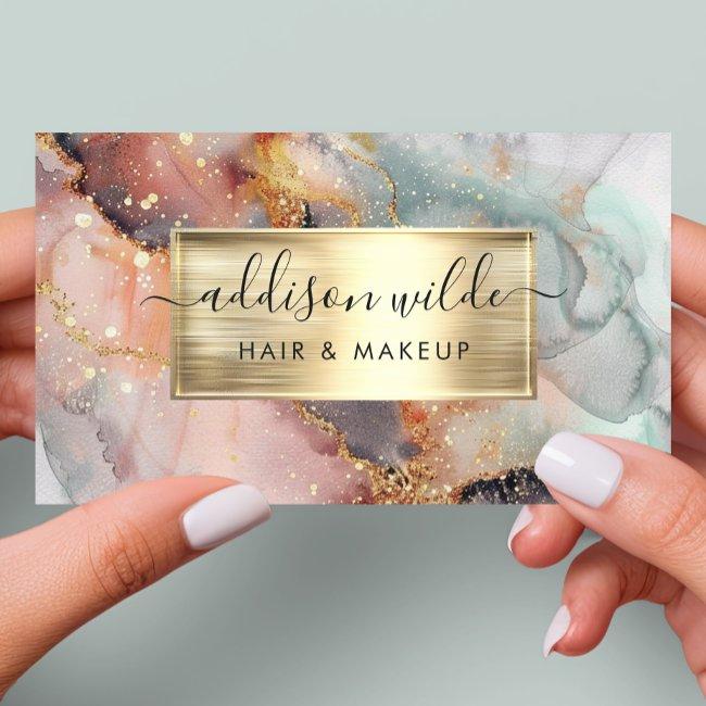 Elegant Blush Pink Mint And Gold Watercolor Marble