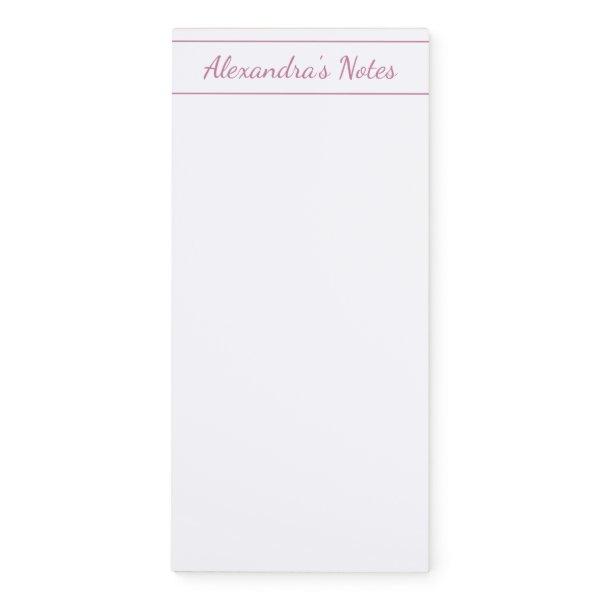 Elegant Blush Pink Script Personalized Border Magnetic Notepad