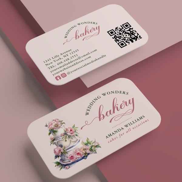 Elegant Blush Pink Watercolor Floral Cake Bakery