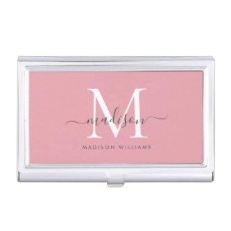 Elegant Blush Pink White Monogram Chic Script Name  Case
