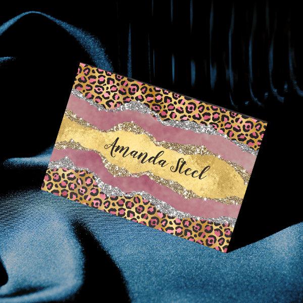 Elegant blush rose animal print glittery monogram   magnet