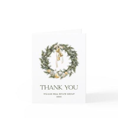 Elegant Bohemian Christmas Pine Wreath Company Thank You Card
