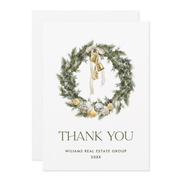 Elegant Bohemian Christmas Pine Wreath Company Thank You Card
