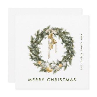 Elegant Bohemian Christmas Pine Wreath Greeting Holiday Card