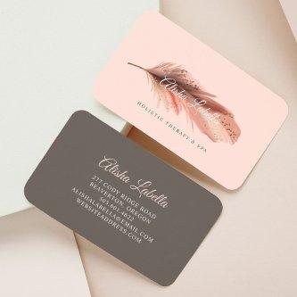 Elegant Boho Brown & Blush Pink Watercolor Feather