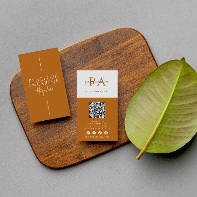 Elegant Boho Monogram QR Code Modern Terracotta