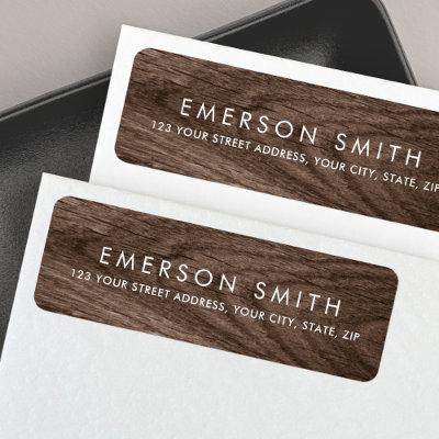 Elegant brown oak wood grain modern return address label