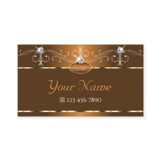 Elegant Brown Squiggles Sparkle Diamonds Monogram
