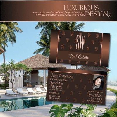 Elegant Brown with Photo and Chic Monogram Pattern