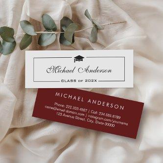 Elegant Burgundy and White Graduation Contact Calling Card
