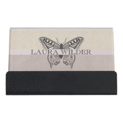 Elegant Butterfly Illustration Name Monogram Desk  Holder