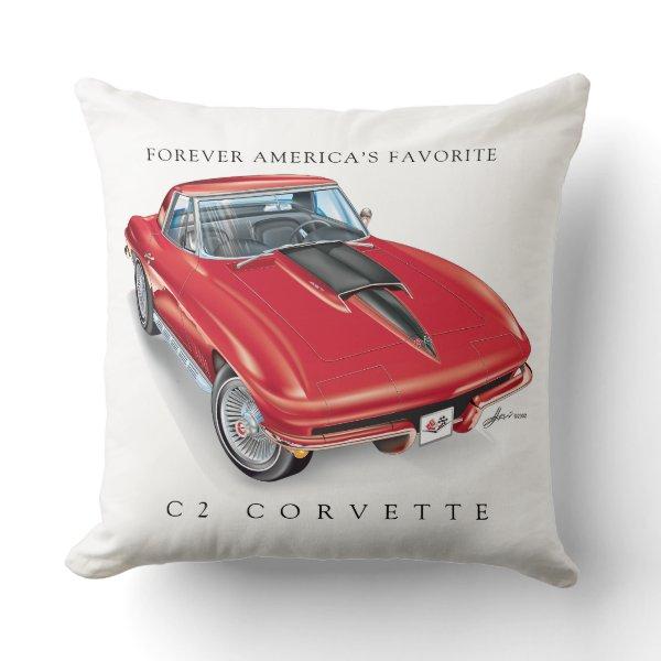 ELEGANT C-2 VETTE ILLUSTRATION THROW PILLOW