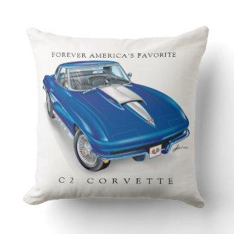 ELEGANT C-2 VETTE ILLUSTRATION THROW PILLOW