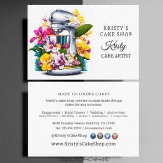 Elegant Cake Mixer Yellow Pink Orchids Bakery