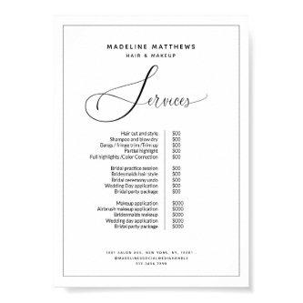 Elegant Calligraphy Black White Salon Price List Poster