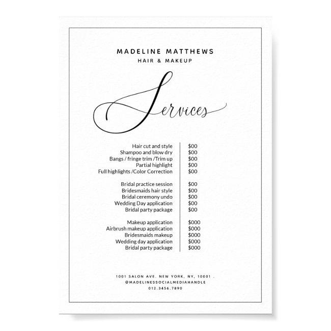 Elegant Calligraphy Black White Salon Price List Poster