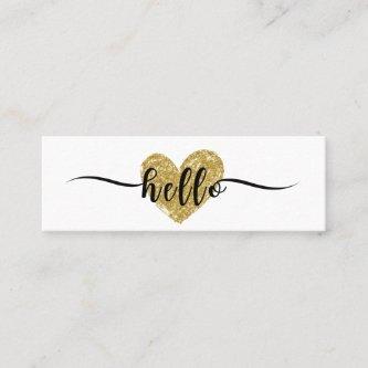 Elegant calligraphy Hello Heart Gold Glitter  Mini