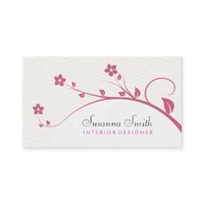Elegant card with red flowers and chevrón
