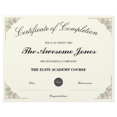 Elegant Certificate of Completion with Custom Logo