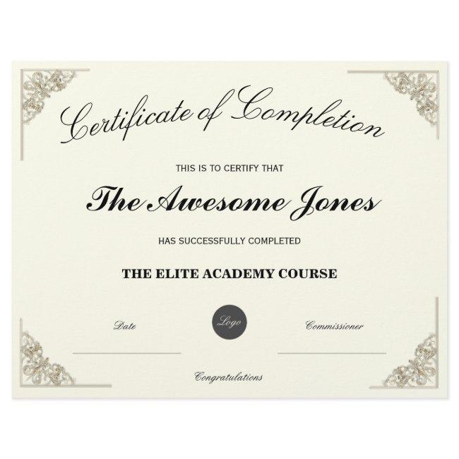 Elegant Certificate of Completion with Custom Logo