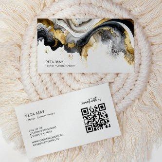 Elegant Chic Black & White Abstract Watercolour QR