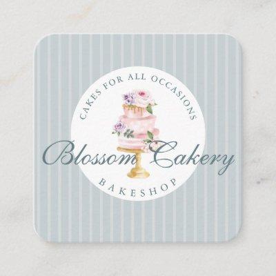 Elegant & Chic Blue Watercolor Floral Cake Bakery Square