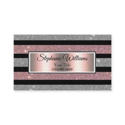 Elegant Chic Blush Pink & Silver Glitter Stripe