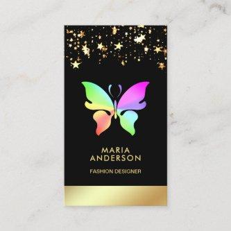 Elegant Chic Confetti Black Gold Rainbow Butterfly