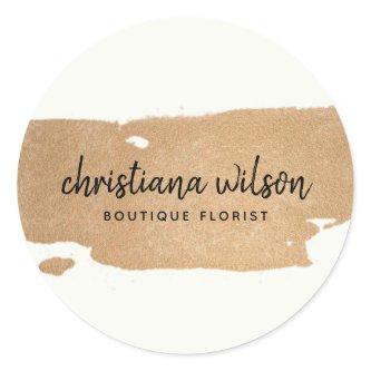 ELEGANT CHIC COPPER BLACK BRUSH STROKE CALLIGRAPHY CLASSIC ROUND STICKER