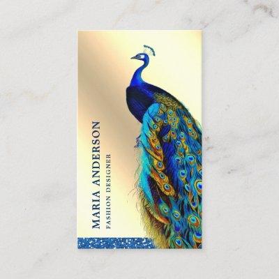 Elegant Chic Cream Gold Foil Blue Indian Peacock