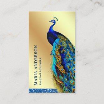 Elegant Chic Gold Foil Blue Indian Peacock