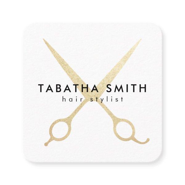 Elegant chic gold foil scissors hair stylist salon square
