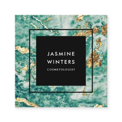 Elegant chic gold foil turquoise marble watercolor square