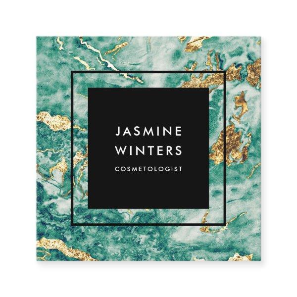 Elegant chic gold foil turquoise marble watercolor square